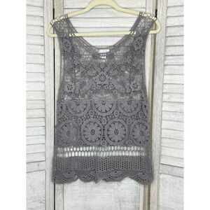 Solitaire BY RAVI KHOSLA Gray Crochet Tank Top Size Small NEW